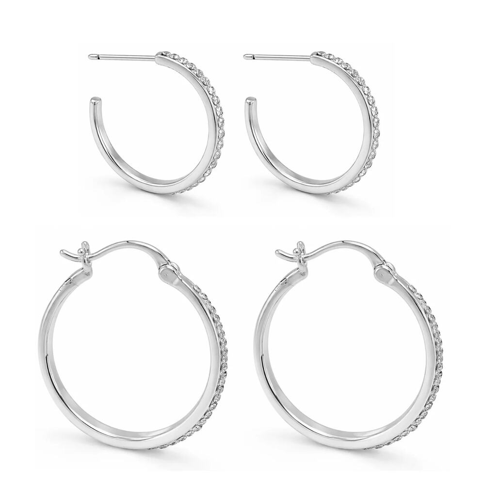 And Now This Clear Crystal C Hoop & Click Top Hoop Earrings Set - Picture 2 of 5
